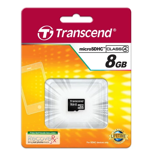 Transcend 8GB Micro SDHC Memóriakártya Class 4 - TS8GUSDC4