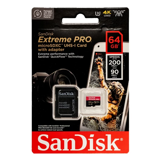 SanDisk Extreme Pro 64GB Micro SDXC U3 V30 (200/90 MB/s) + Adapter