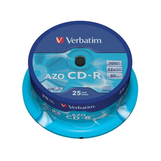 Verbatim CD-R 52X lemez Crystal AZO réteg 700MB - Cake (25)