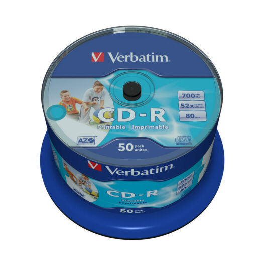 Verbatim CD-R 52X Teljes Felületén Nyomtatható Lemez /NO ID/ - Cake (50) - 43438