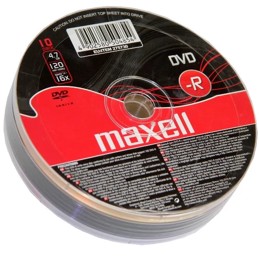 Maxell DVD-R lemez 16X 4,7 GB 120 perc - 10 db shrink csomagolás