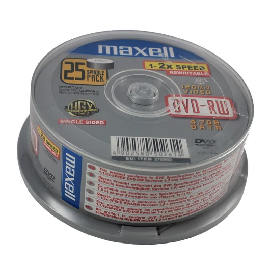 Maxell DVD-RW 2X újraírható lemez 4,7GB - 25 darabos cake