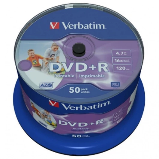 Verbatim DVD+R 16X Teljes Felületén Nyomtatható Lemez - Cake (50) - 43512