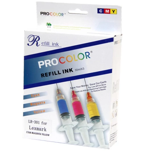 Procolor Lexmark színes töltő szett 3x30ml - ciánkék, bíbor, sárga (LR-301)