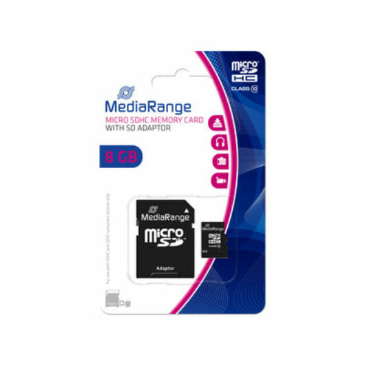 Mediarange 8GB Micro SDHC Memóriakártya Class 10 + Adapter - MR957