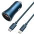 Kép 3/6 - Baseus Golden Contactor Pro autós töltő, USB + USB-C, QC4.0 +, PD, SCP, 40 W, kék + USB-C - Lightning kábel 1 m, kék